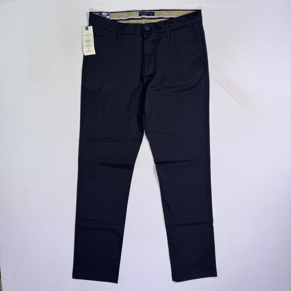 Dockers Mens Signature Khaki Slim Fit Lux Cotton Stretch Pants Black 32x32 NWT